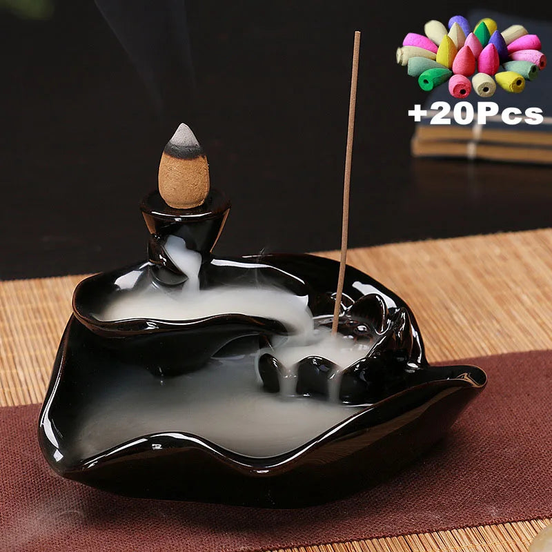 Free 20Cones Creative Home Decor Backflow Stick Incense Burner Ceramic Censer Home Decoration Use in Home Teahouse