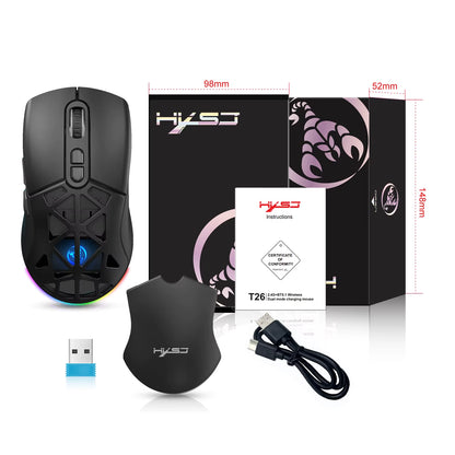 T26 Dual Mode Gaming Mouse, 2.4G+BT5.1 Wireless Mouse Gaming for Laptop 4800 Adjustable , Ergonomic Optical Computer Gamer