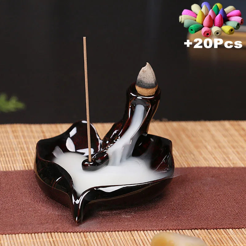 Free 20Cones Creative Home Decor Backflow Stick Incense Burner Ceramic Censer Home Decoration Use in Home Teahouse