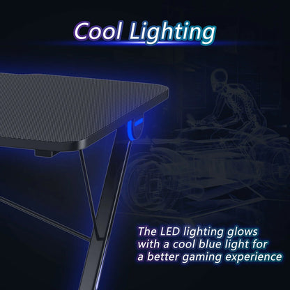 Z-Shaped Ergonomic Gaming Desk with Blue Lights