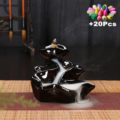 Free 20Cones Creative Home Decor Backflow Stick Incense Burner Ceramic Censer Home Decoration Use in Home Teahouse