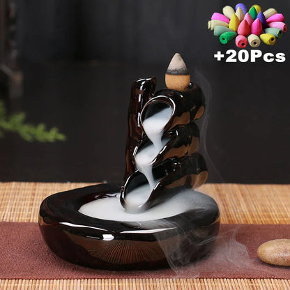 Free 20Cones Creative Home Decor Backflow Stick Incense Burner Ceramic Censer Home Decoration Use in Home Teahouse