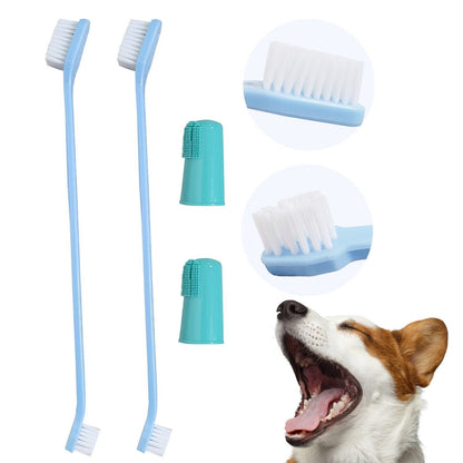 2 Dog Toothbrush Finger 2 Double End Pet Brush Soft Cat Dental Care Teeth Clean