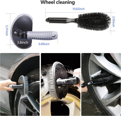 16 PCS Car Cleaning Brush Kit Car Detailing Brushes Set Auto Wheel Cleaning Brush Car Interior Washing Tools Car Tire Brush for Car Motorcycle Bike Exterior Engine Leather Air Vents