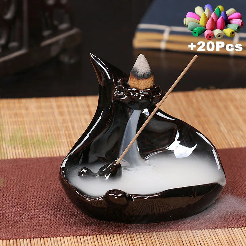 Free 20Cones Creative Home Decor Backflow Stick Incense Burner Ceramic Censer Home Decoration Use in Home Teahouse