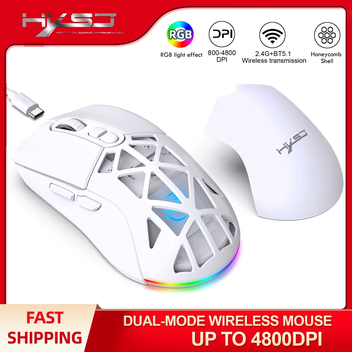 T26 Dual Mode Gaming Mouse, 2.4G+BT5.1 Wireless Mouse Gaming for Laptop 4800 Adjustable , Ergonomic Optical Computer Gamer