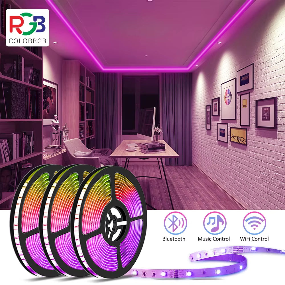 LED Strip Lights, Ultra-Long RGB 5050 LED Strips with Remote Controller, Color Changing Tape Light with 12V Adapter for Bedroom