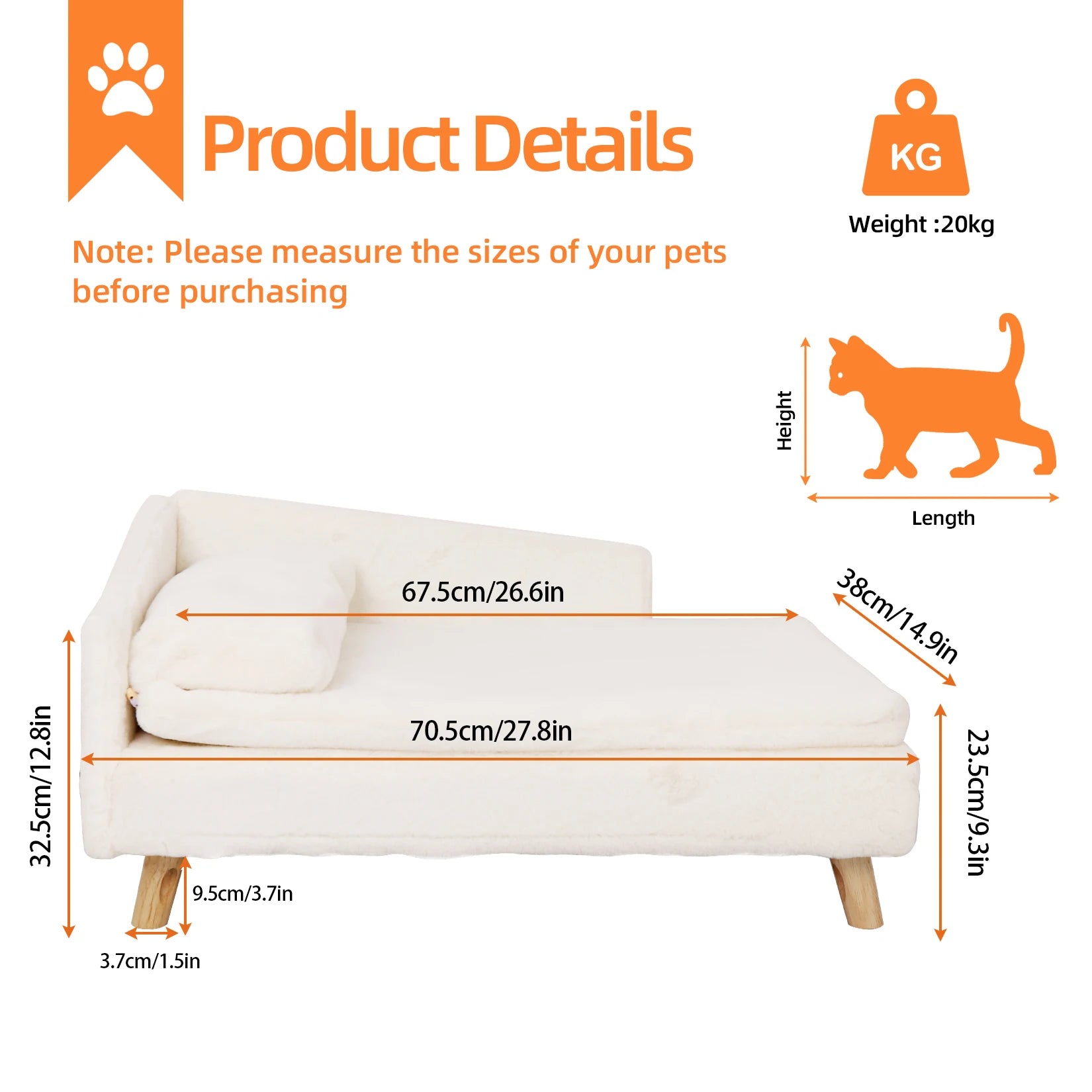 Elevated Pet Bed,Nordic Pet Stool Bed with Cozy Pad Waterproof,Pet Sofa Bed with Sturdy Wood Legs for Small Dog Kitten