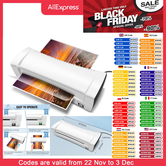 A4/A5/A6 Thermal Laminating Machine Compact Lightweight A4 Laminator with Hot and Cold Settings, 3-4Min Quick Warm-Up