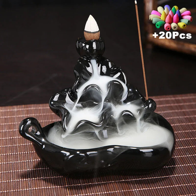 Free 20Cones Creative Home Decor Backflow Stick Incense Burner Ceramic Censer Home Decoration Use in Home Teahouse