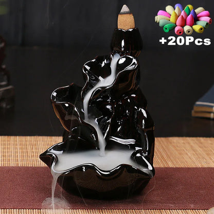 Free 20Cones Creative Home Decor Backflow Stick Incense Burner Ceramic Censer Home Decoration Use in Home Teahouse