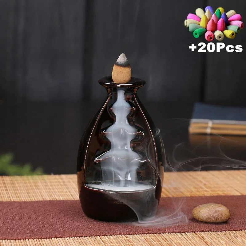 Free 20Cones Creative Home Decor Backflow Stick Incense Burner Ceramic Censer Home Decoration Use in Home Teahouse