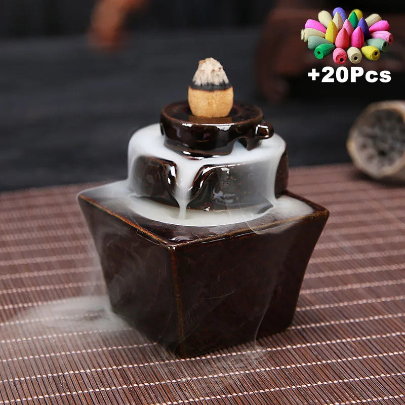 Free 20Cones Creative Home Decor Backflow Stick Incense Burner Ceramic Censer Home Decoration Use in Home Teahouse