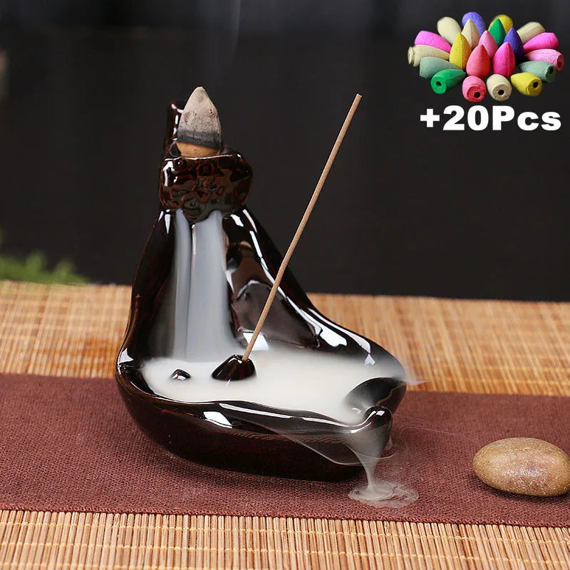 Free 20Cones Creative Home Decor Backflow Stick Incense Burner Ceramic Censer Home Decoration Use in Home Teahouse