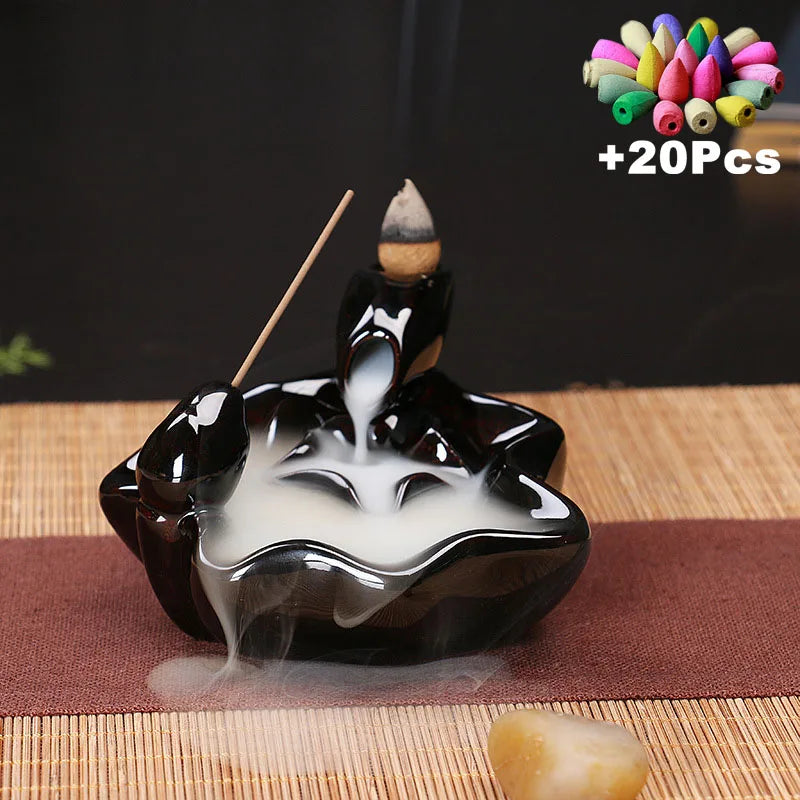 Free 20Cones Creative Home Decor Backflow Stick Incense Burner Ceramic Censer Home Decoration Use in Home Teahouse