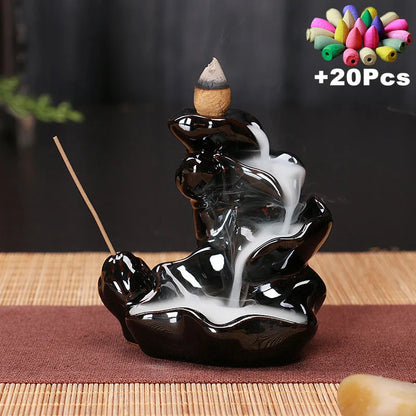 Free 20Cones Creative Home Decor Backflow Stick Incense Burner Ceramic Censer Home Decoration Use in Home Teahouse