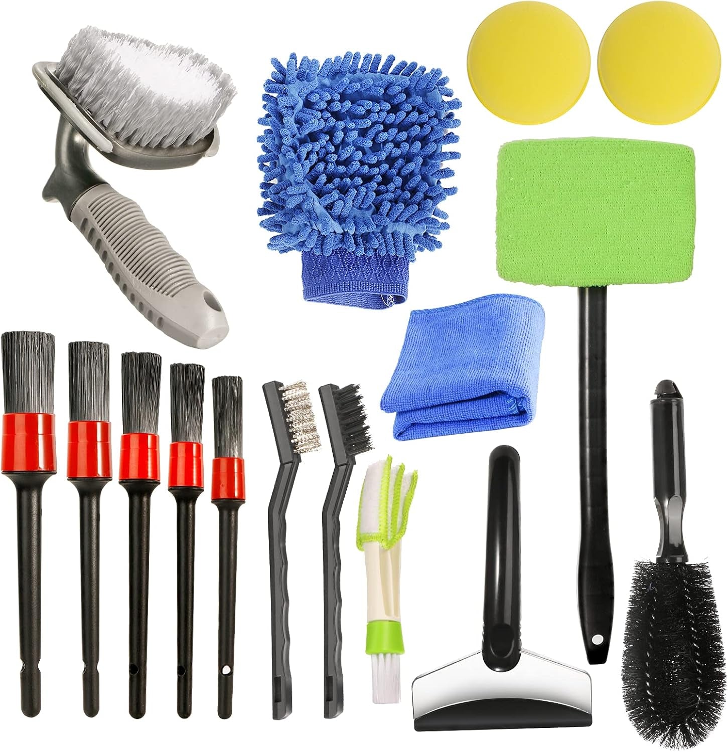 16 PCS Car Cleaning Brush Kit Car Detailing Brushes Set Auto Wheel Cleaning Brush Car Interior Washing Tools Car Tire Brush for Car Motorcycle Bike Exterior Engine Leather Air Vents