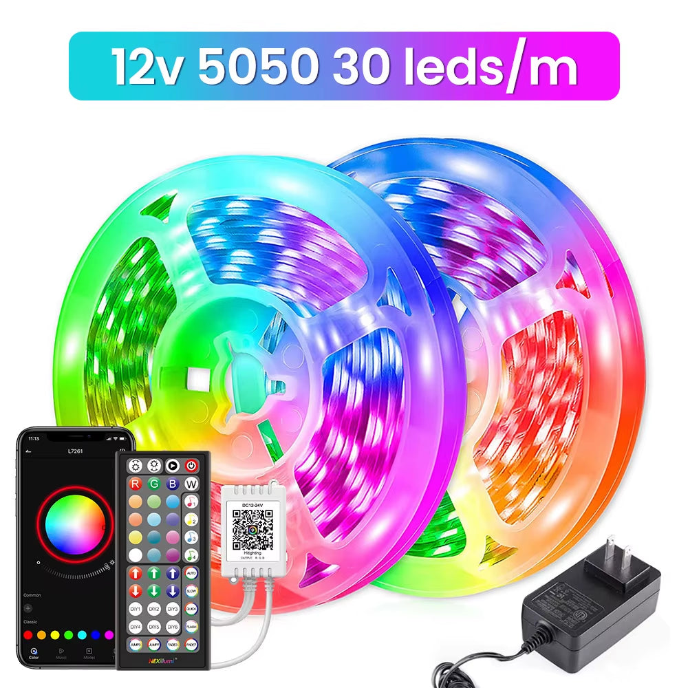 LED Strip Lights, Ultra-Long RGB 5050 LED Strips with Remote Controller, Color Changing Tape Light with 12V Adapter for Bedroom