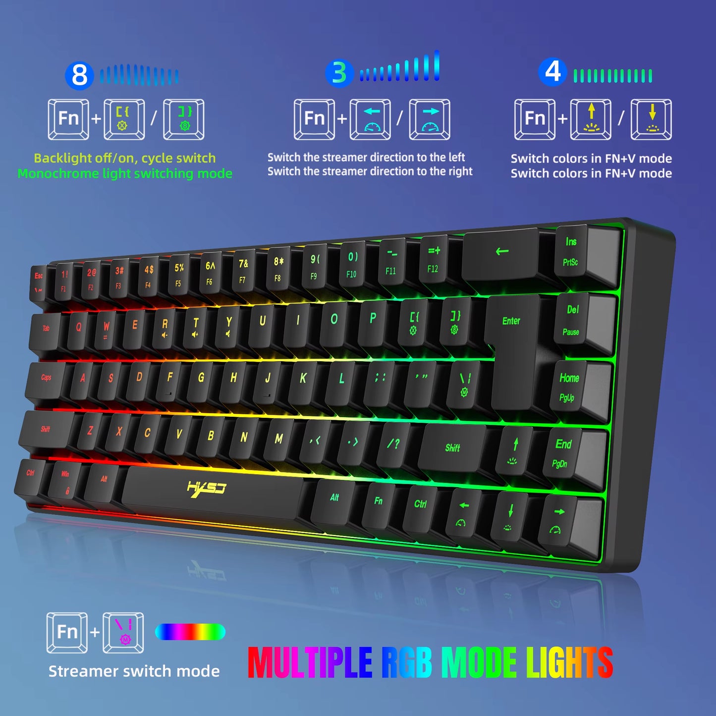 60% Percent Gaming Keyboard, Ergonomic Small Mini Membrane Keyboard Compact RGB Backlit Keyboard for Windows, PC, Laptop, Gaming