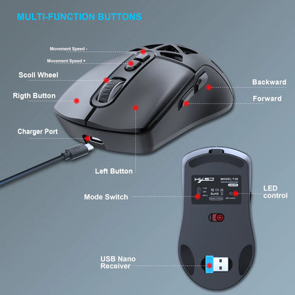 T26 Dual Mode Gaming Mouse, 2.4G+BT5.1 Wireless Mouse Gaming for Laptop 4800 Adjustable , Ergonomic Optical Computer Gamer