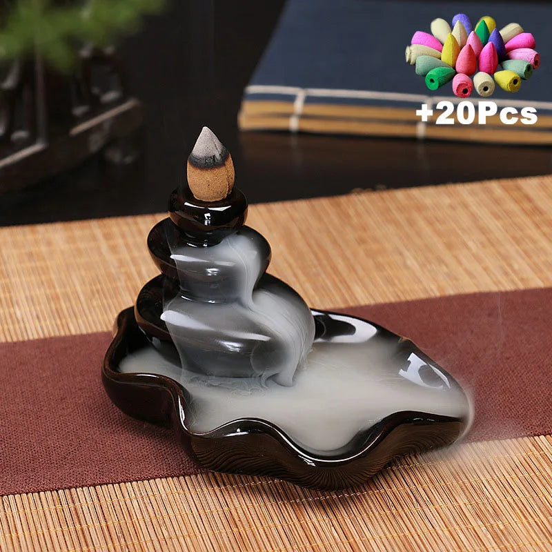 Free 20Cones Creative Home Decor Backflow Stick Incense Burner Ceramic Censer Home Decoration Use in Home Teahouse