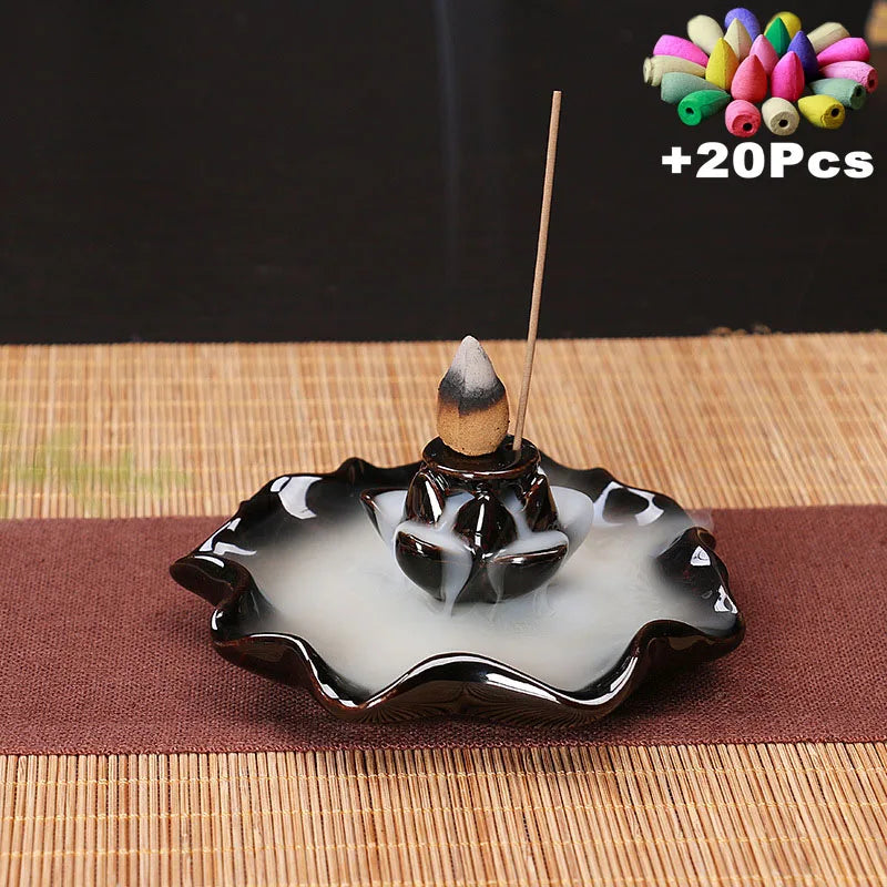 Free 20Cones Creative Home Decor Backflow Stick Incense Burner Ceramic Censer Home Decoration Use in Home Teahouse