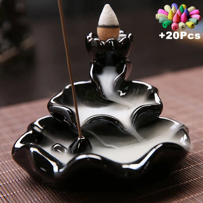 Free 20Cones Creative Home Decor Backflow Stick Incense Burner Ceramic Censer Home Decoration Use in Home Teahouse