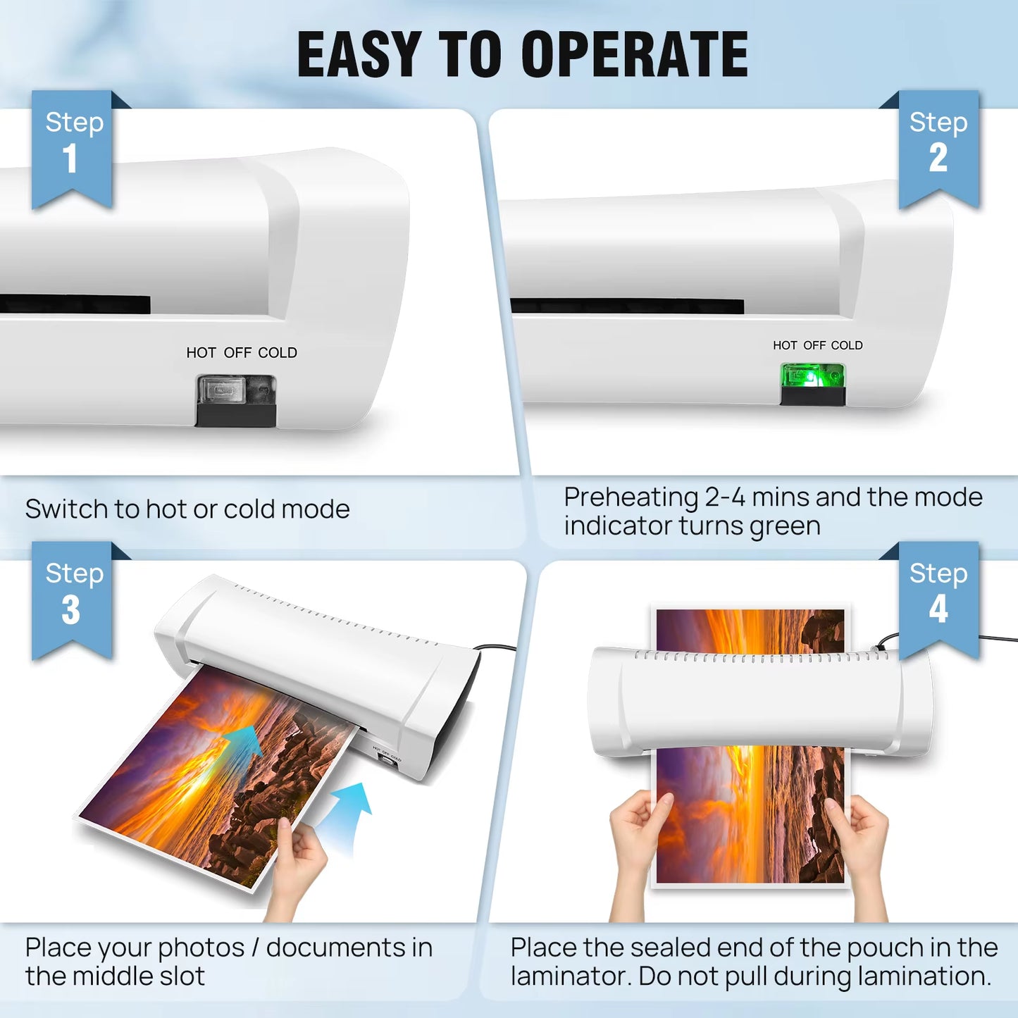 A4/A5/A6 Thermal Laminating Machine Compact Lightweight A4 Laminator with Hot and Cold Settings, 3-4Min Quick Warm-Up