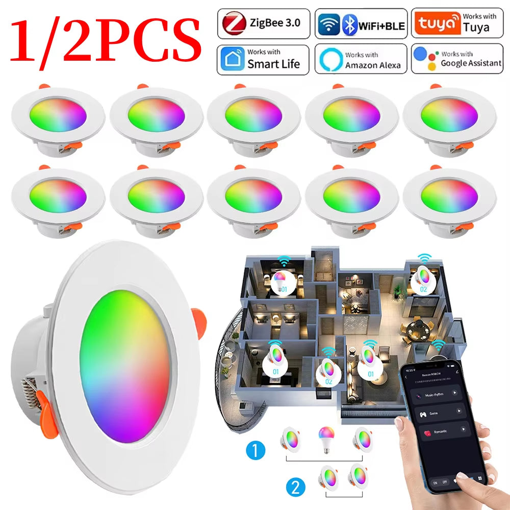 1/2PCS 10/15W Tuya-Led Downlight Bluetooth LED Smart Ceiling Light Motion Sensor Dimmable RGB Lamp APP Remote Control Smart Life