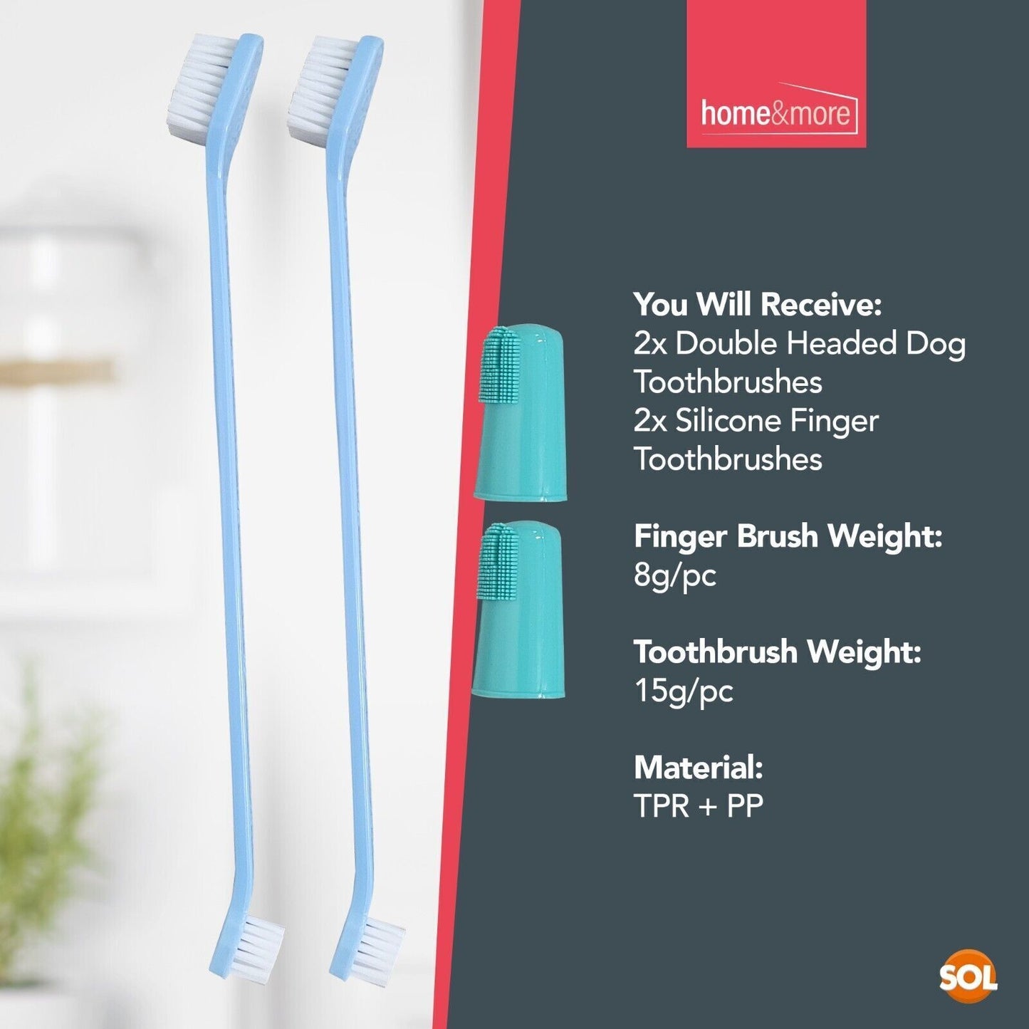 2 Dog Toothbrush Finger 2 Double End Pet Brush Soft Cat Dental Care Teeth Clean