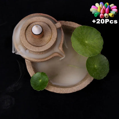 Free 20Cones Creative Home Decor Backflow Stick Incense Burner Ceramic Censer Home Decoration Use in Home Teahouse